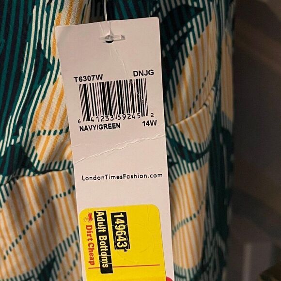 London Time Women's Summer Dress 14W Green & Beach V-Neck - Picture 4 of 8